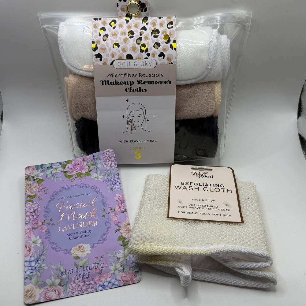 Salt & Sky OS Microfiber Makeup Remover Cloths Lavender Face Mask Skincare Set
